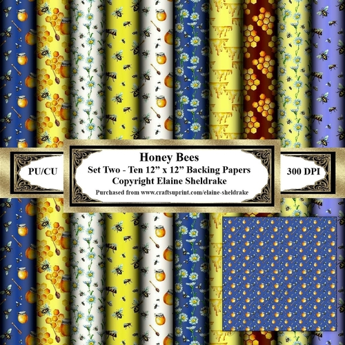 Honey Bees -  Set Two - Set Of Ten 12 x 12 Backing Papers