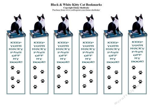 Black & White Kitty Cat Bookmarks x 6