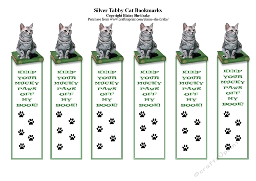 Silver Tabby Cat  Bookmarks x 6