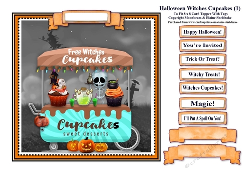 Halloween Witches Cupcakes (1) Card Topper & Tags