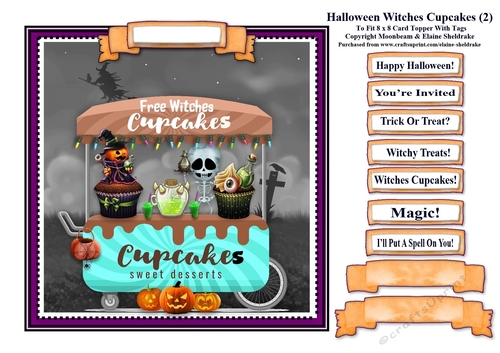 Halloween Witches Cupcakes (2) Card Topper & Tags