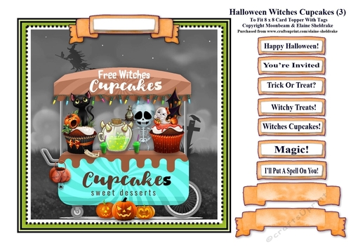 Halloween Witches Cupcakes (3) Card Topper & Tags