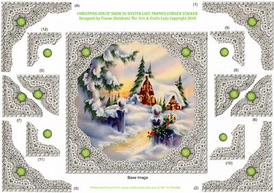 Christmas House Snow in Winter - Lace Framed Corner Stacker