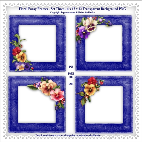 Floral Pansy Frames Set Three - 4 x PNG Photo Frames With Transparent Backgrounds