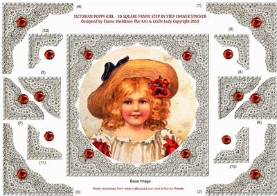 Victorian Poppy Girl 3D Square Frame Corner Sta