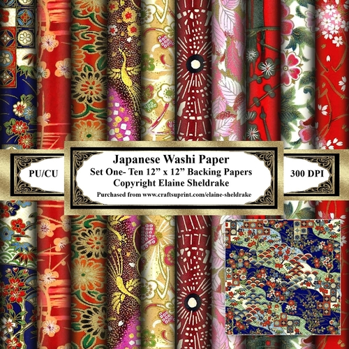 Japanese Washi Papers - Set One - Ten Sheets Of 12 x 12 