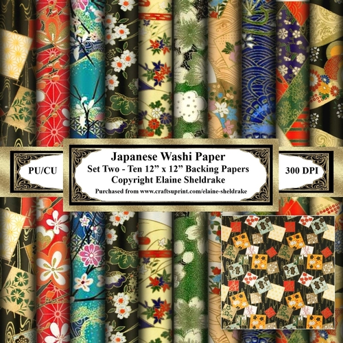 Japanese Washi Papers - Set Two - Ten Sheets Of 12 x 12 