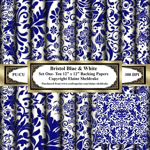 Victorian Bristol Blue & White - Set One - 12 x 12 Papers