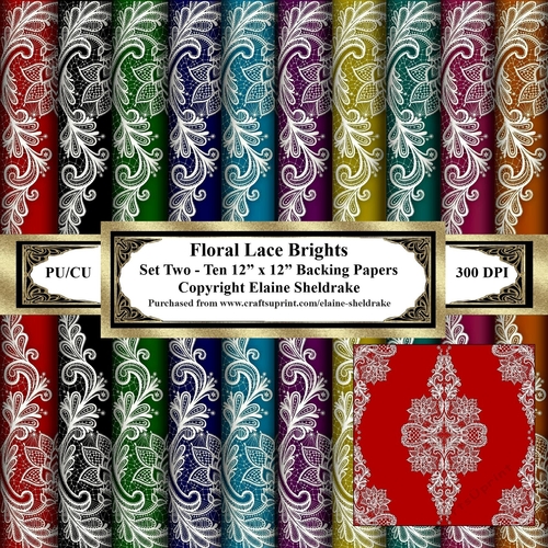 Bright Floral Lace Set Two - Ten 12 x 12 Backing Papers