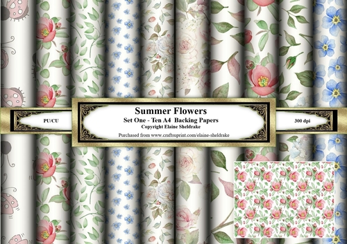 Summer Flowers Set One  - Ten A4 Backing Papers  