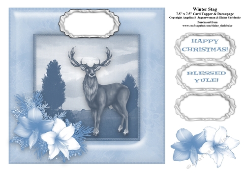 Winter Stag - 7.5 x 7.5 Card Topper To Fit 8 x 8 Cards Comfortably