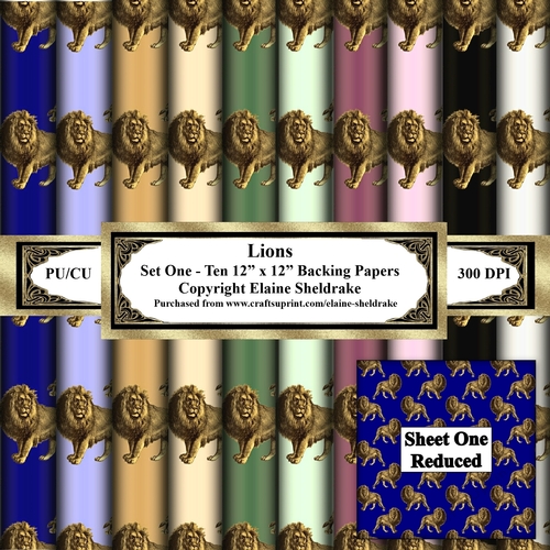 Lions - Set Of Ten Beautiful Golden Lion Backing Papers