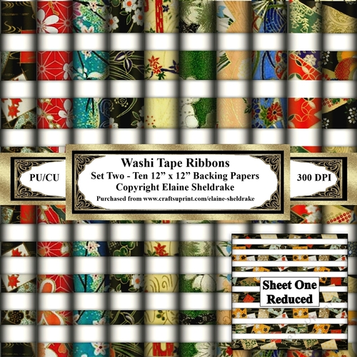 Japanese Washi Paper Ribbon Tapes - Set Two - Ten Sheets Of 12 x 12 Papers