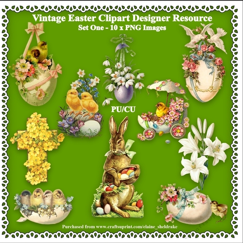 Vintage Easter Clipart - Set One - Designers Resource - 10 x PNG Images