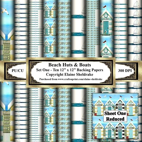 Beach Huts & Boats -  Set One - Ten 12 x 12 Printable Backing Paper Set