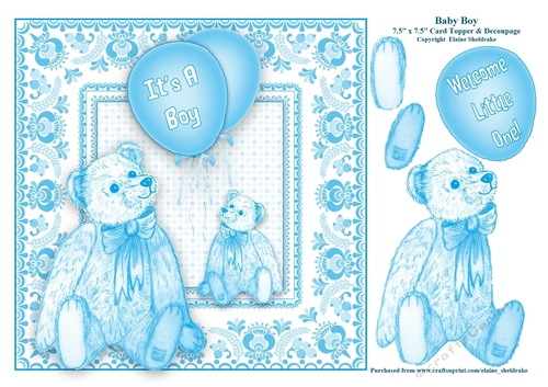 Baby Boy - 7.5 x 7.5 Card Topper With Decoupage