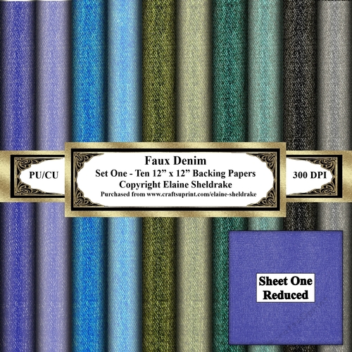 Faux Denim Fabric - Set one - Ten 12 x 12 Printable Papers
