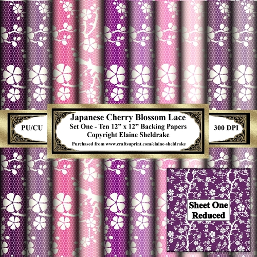 Japanese Cherry Blossom Lace - Set One - Ten Printable Sheets of 12 x 12 Backing Papers 