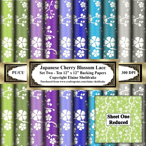 Japanese Cherry Blossom Lace - Set Two - Ten Printable Sheets of 12 x 12 Backing Papers 