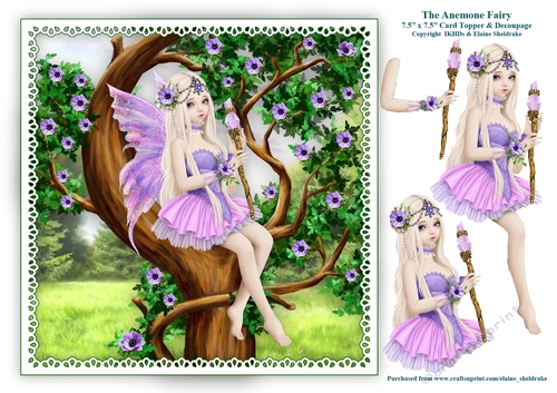 The Anemone Flower Fairy - 7.5 x 7.5 Card Topper With Decoupage