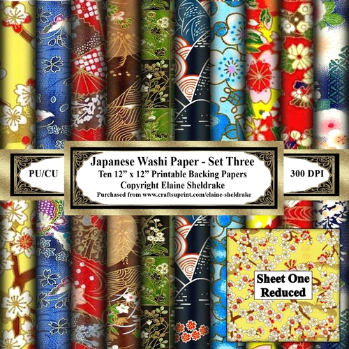 Japanese Washi Paper  - Set Three - Ten Sheets Of 12 x 12 Printable Papers