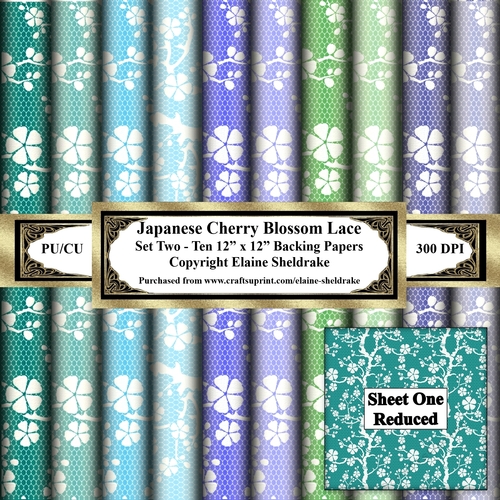 Japanese Cherry Blossom Lace - Set Two - Ten Printable Sheets of 12 x 12 Backing Papers