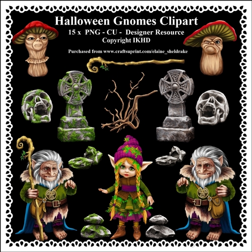 Halloween Gnomes & Elf - Printable Clipart - Set One - Designers Resource Kit