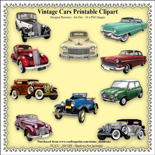 Vintage Motor Cars - Printable Clipart - Set One - Designers Resource Kit
