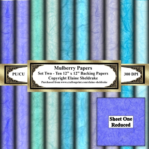 Shades Of Blue Mulberry Paper - Set Two - Ten 12 x 12 Printable Backing Paper Set