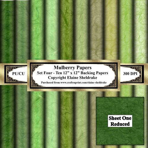 Shades Of Green Mulberry Paper - Set Four - Ten 12 x 12 Printable Backing Paper Set