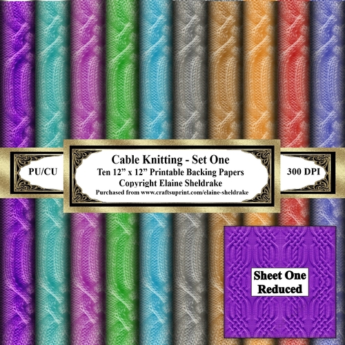 Cable Knitting - Set One - Ten 12 x 12  Printable Sheets Of Backing Paper