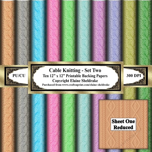 Cable Knitting - Set Two - Ten 12 x 12  Printable Sheets Of Backing Paper