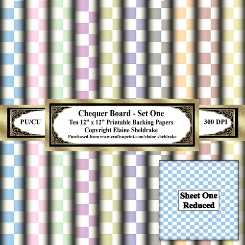 Chequer Board - Set One - Ten 12 x 12  Printable Sheets Of Backing Paper