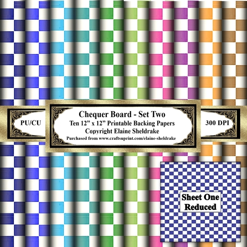 12 x 12 Chequer Board Set Two -  - Ten 12 x 12 Printable Sheets Of Backing Paper