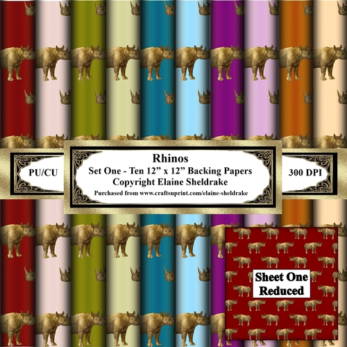 African Rhinos-  Set One - Ten 12 x 12 Printable Sheets Of Backing Paper