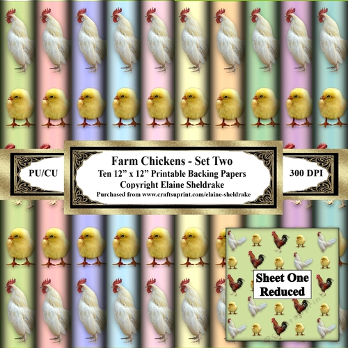 Farm Chickens - Set Two - Ten 12 x 12 Printable Sheets Of Backing Paper