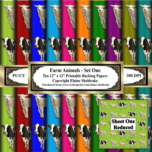 Farm Animals - Set One - Ten 12 x 12 Printable Sheets Of Backing Paper