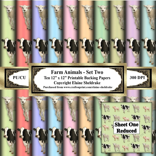 Farm Animals - Set Two - Ten 12 x 12 Printable Sheets Of Backing Paper