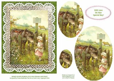 Donkey Heaven Victorian Style Oval Pyramid Card Front