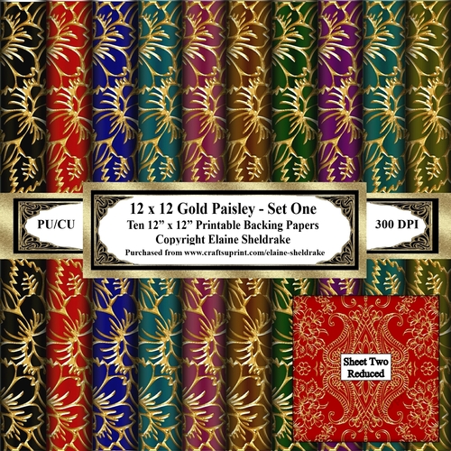  Gold Paisley - Set One- Ten 12 x 12 Printable Backing Papers