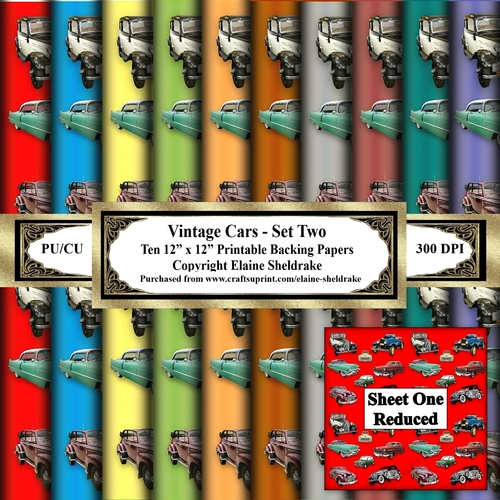 Vintage Cars - Set Two - Ten 12 x 12 Printable Backing Papers 