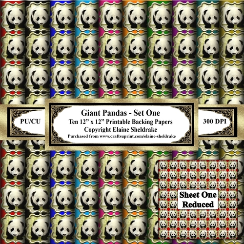 Giant Pandas - Set One - Ten 12 x 12 Printable Backing Papers 