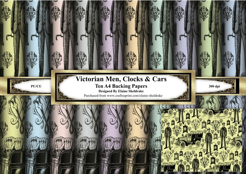 Victorian Men & Cars - Ten A4 Printable Backing Paper Set