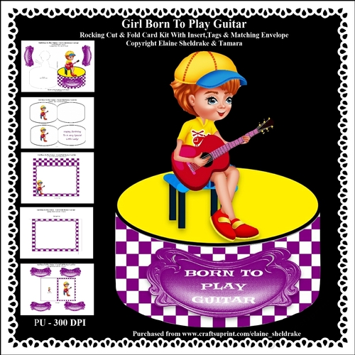 Girl Born To Play Guitar - Rocking Cut & Fold Card Kit