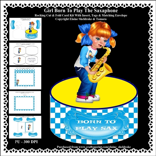 Girl Born To Play The Saxophone - Rocking Cut & Fold Card Kit