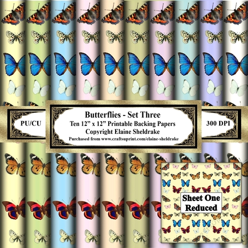 Butterflies Set Three - Ten 12 x 12 Printable Papers