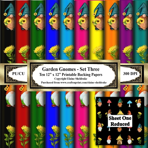 Garden Gnomes & Sunflowers - Set Three - Ten 12 x 12 Printable Backing Papers