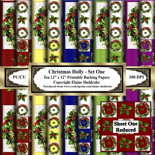 Christmas Holly - Set One - Ten 12 x 12 Printable Sheets Of Paper