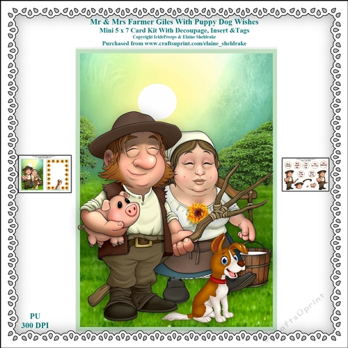 Mr & Mrs Farmer Giles - Printable 5 x 7 Mini Card Kit With Decoupage, Insert and Tags