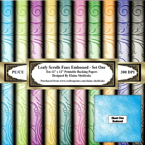 Leafy Scrolls Faux Embossed - Ten 12 x 12 Printable Papers - Set One